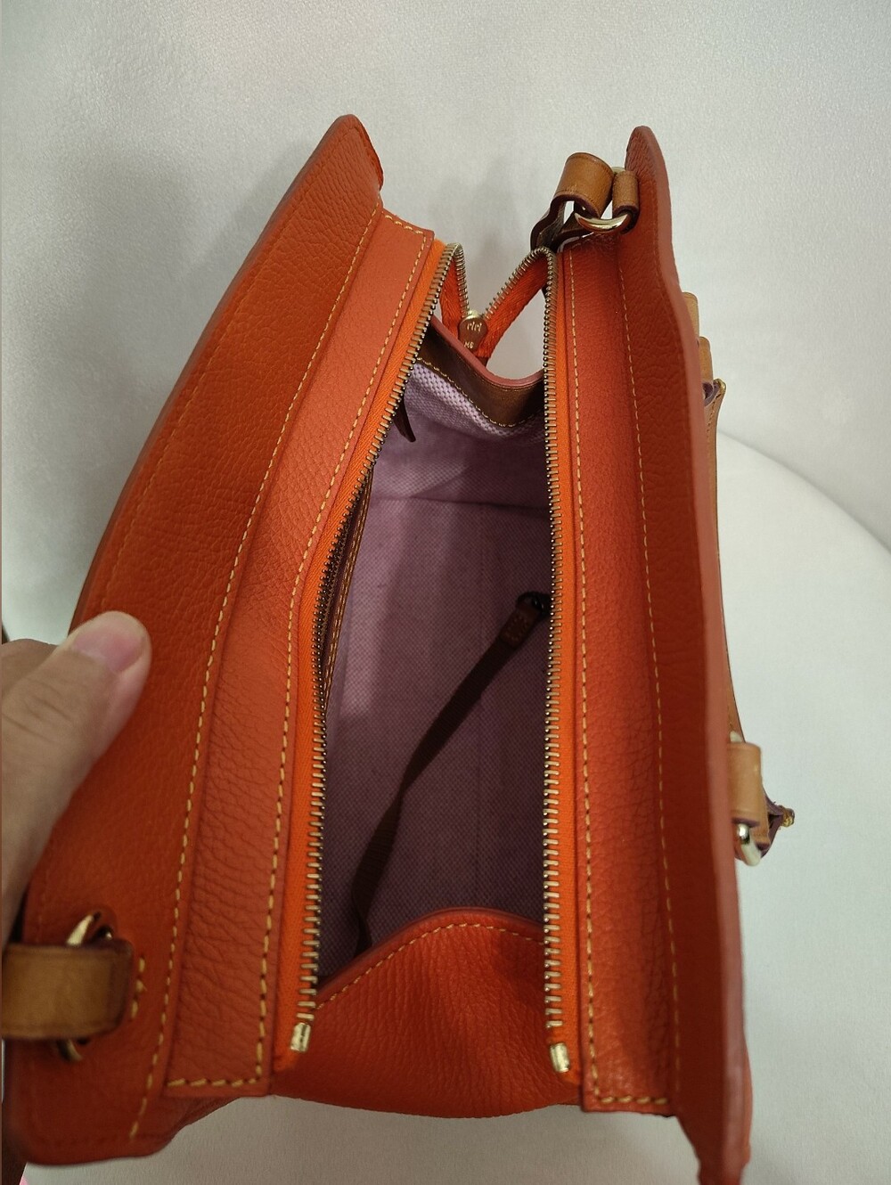 Dooney&Bourke Orange Pebble Grain Leather Blair Bag Satchel EUC - Picture 6 of 16